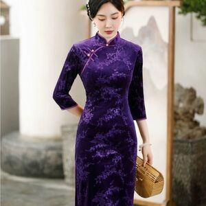 Elegant Purple Floral Cheongsam Dress